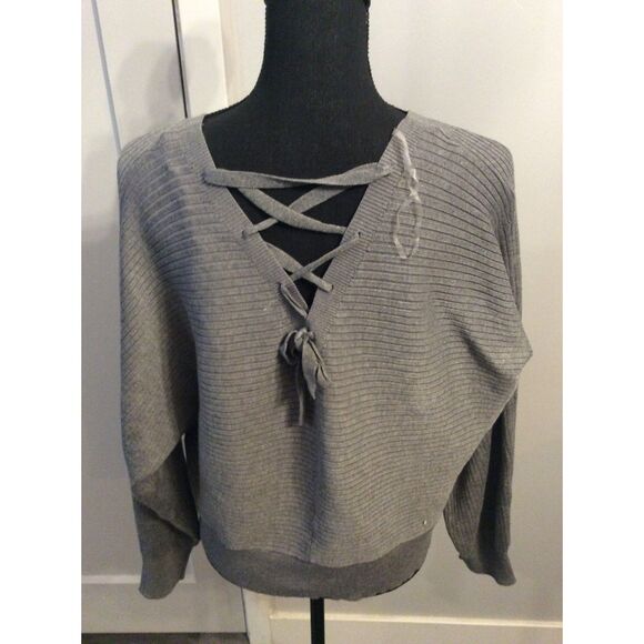 Derek Heart XL Gray Sweater Criss Cross Back V Neck Womens - Picture 3 of 4
